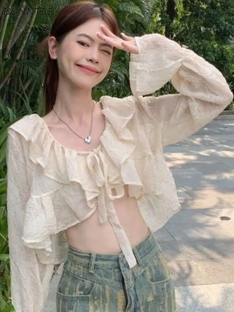 

Ruffles Jackets Women Sunscreen Flare Sleeve Hotsweet Spring Cropped Streetwear Popular Simple Casual Korean Style Elegant New