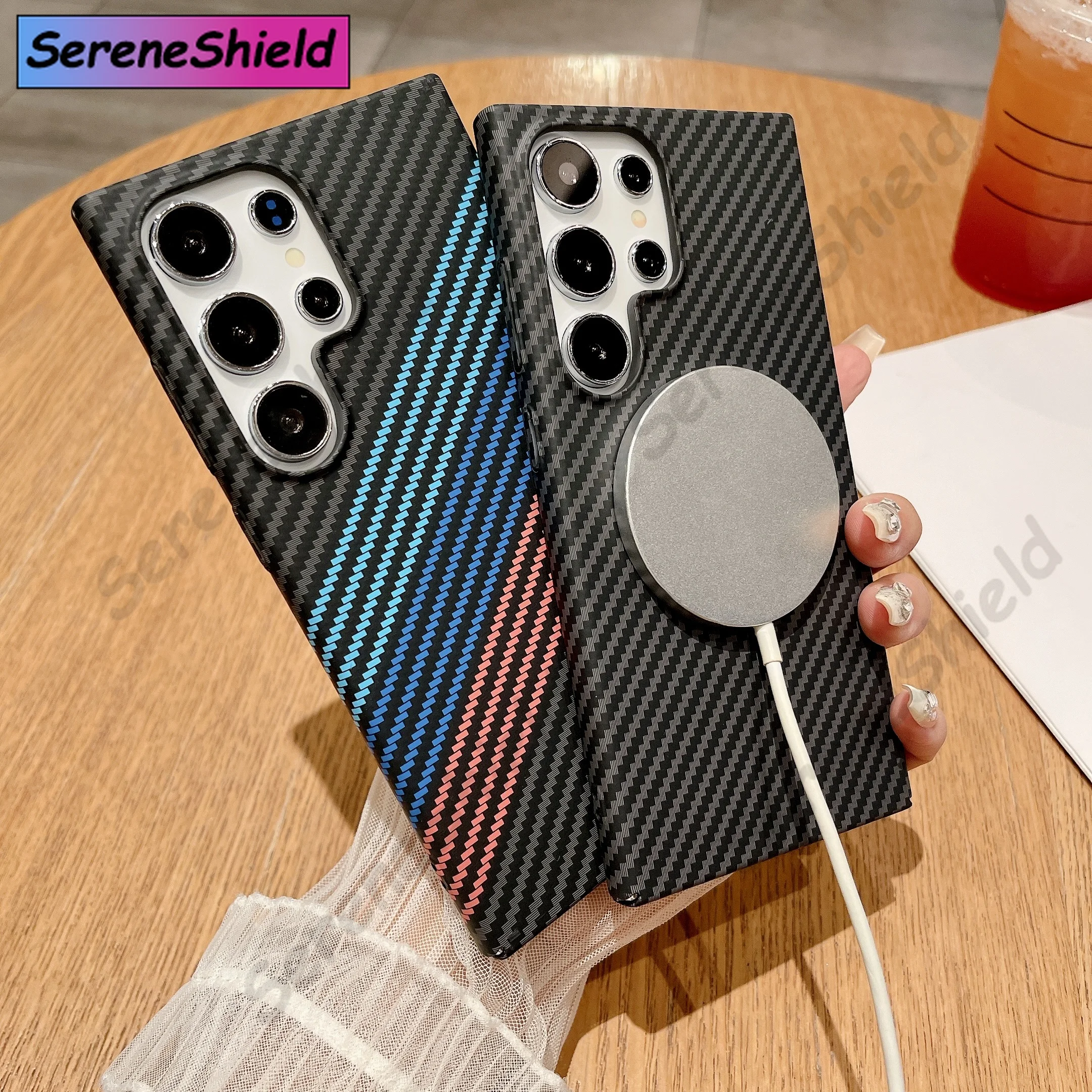 Ultra Thin Carbon Fiber Texture Armor Magnetic For Magsafe Case For Samsung S25 S24 S23 S22 Note 20 Ultra 10 Plus Hard PC Cover - Image 2