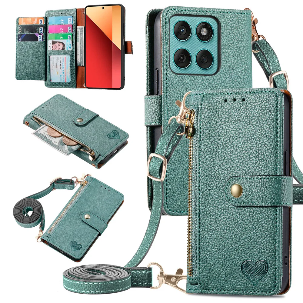 

For Motorola Moto Edge 60 Fusion 50 Pro 40 Neo 30 Ultra Wallet Case RFID Zip Crossbody Leather Capa Edge50 Neo S50 60s 5G Etui