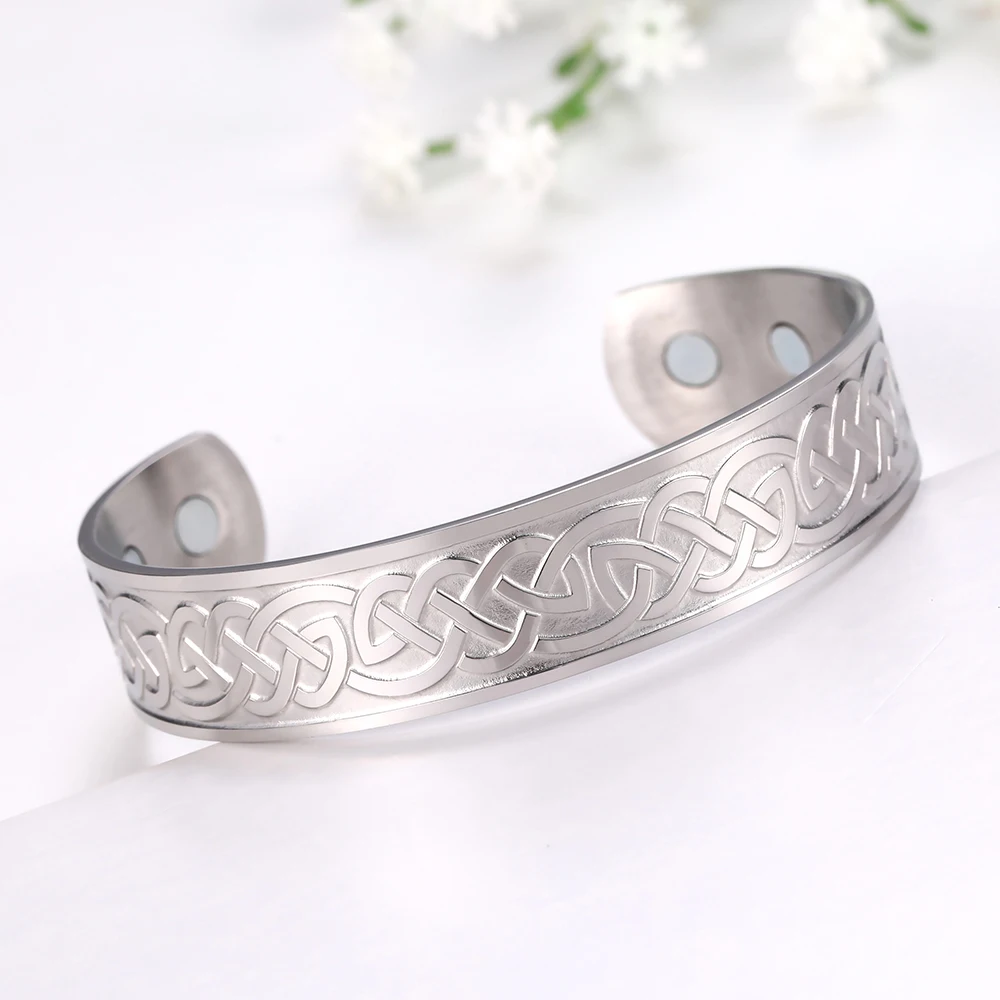Kkjoy Armreifen für Frauen Männer Silber Farbe Edelstahl Liebe Vogel Knoten Triquetra Öffnung Armband Vintage Mode accessoires – Detail 9