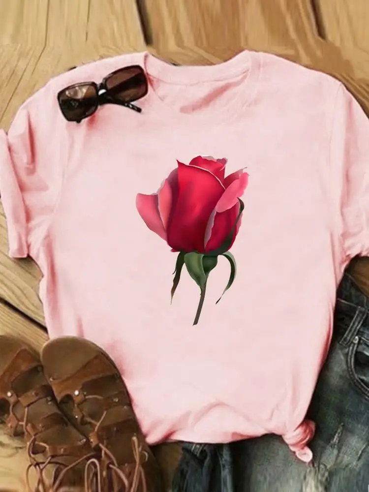 

Flower Floral Style 90s Casual Tee Summer Women Clothing Female Fashion Printed Clothes Short Sleeve T Graphic T-shirts