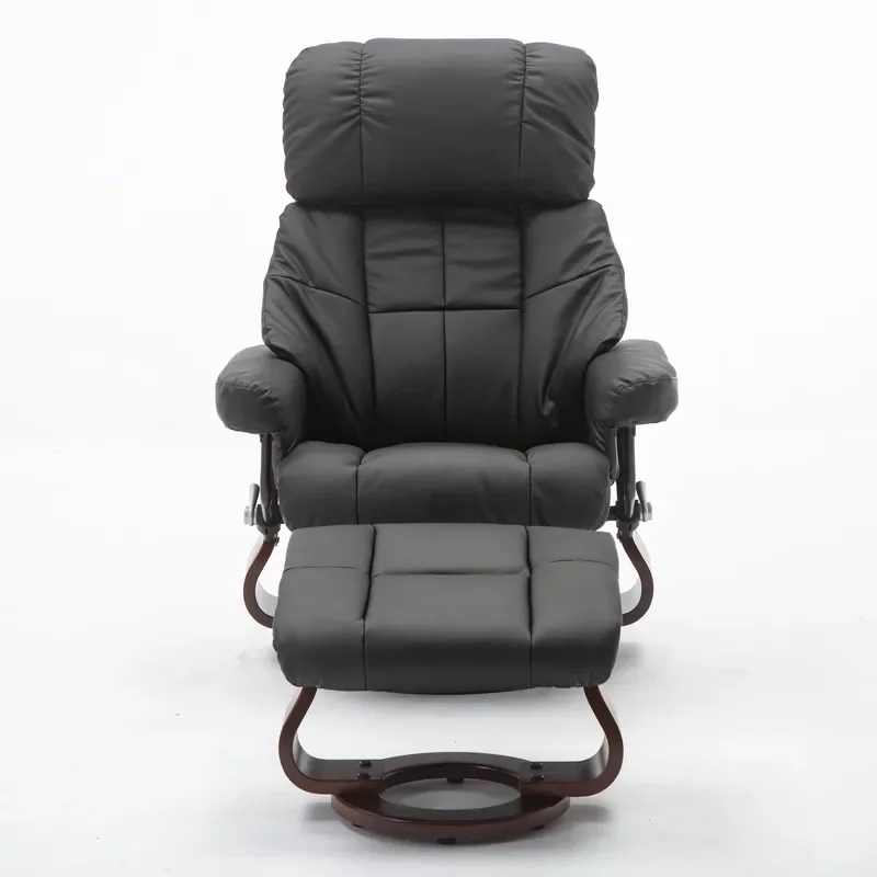 Modern Manual Recliner Chair with Ottoman Polyurethane PVC Upholstery Rotating Living Room Furniture Comfortable Lounge Seat