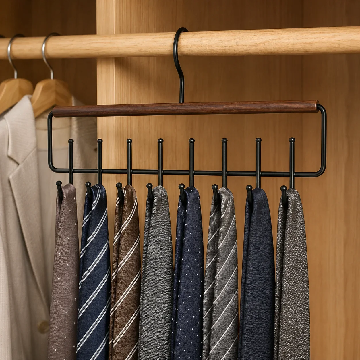 Tie Belt Scarf Hanger 8 Hooks Closet Organizer Space Saving Rotating Hook Iron Rack for Bra Tank Top Handbag Wardrobe Storage