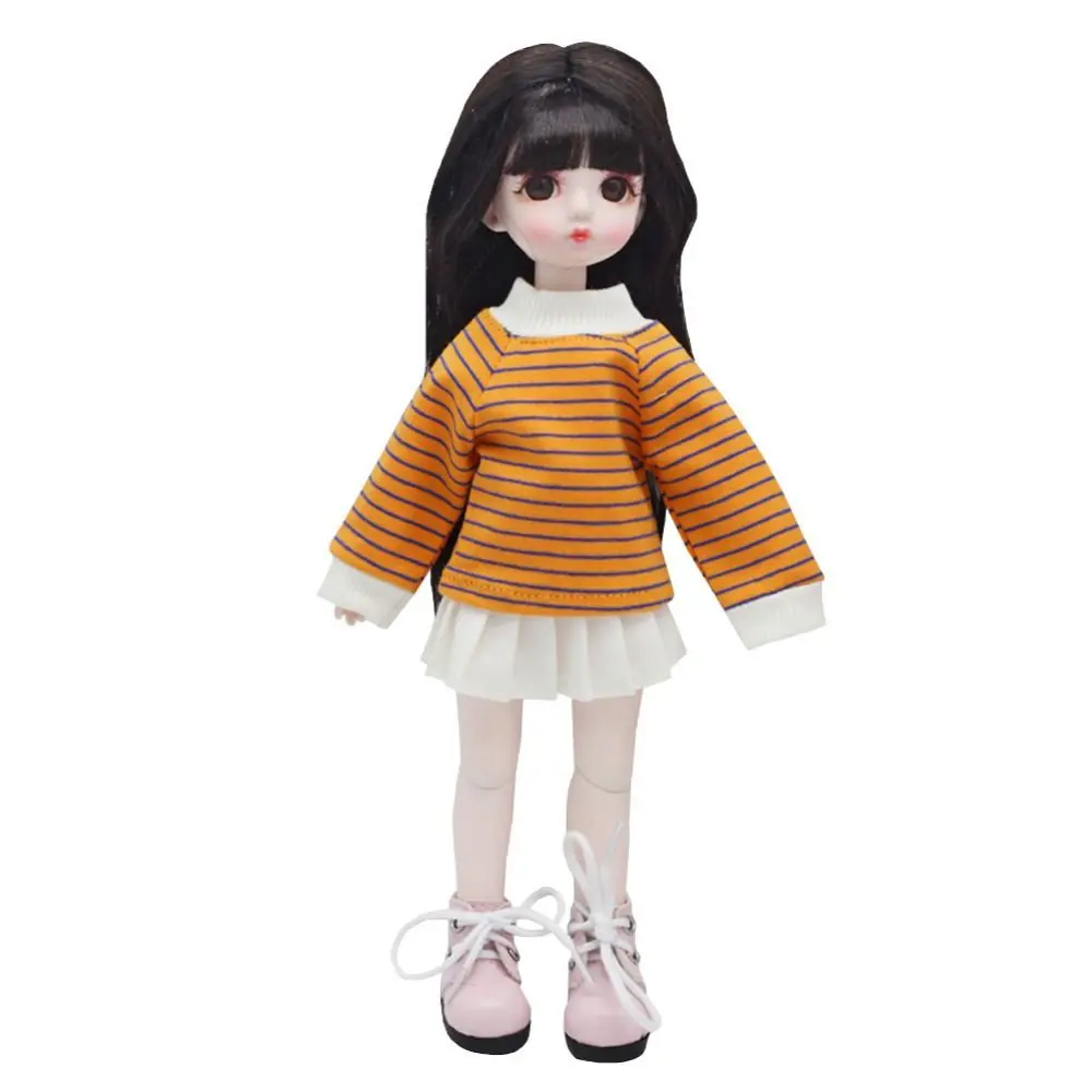 Cute Striped 1/6 BJD Doll Clothes Hoodies Rainbow Fat Doll T-shirt Tops DIY Dress Up Back Pasting 30cm Doll Clothes Children Toy