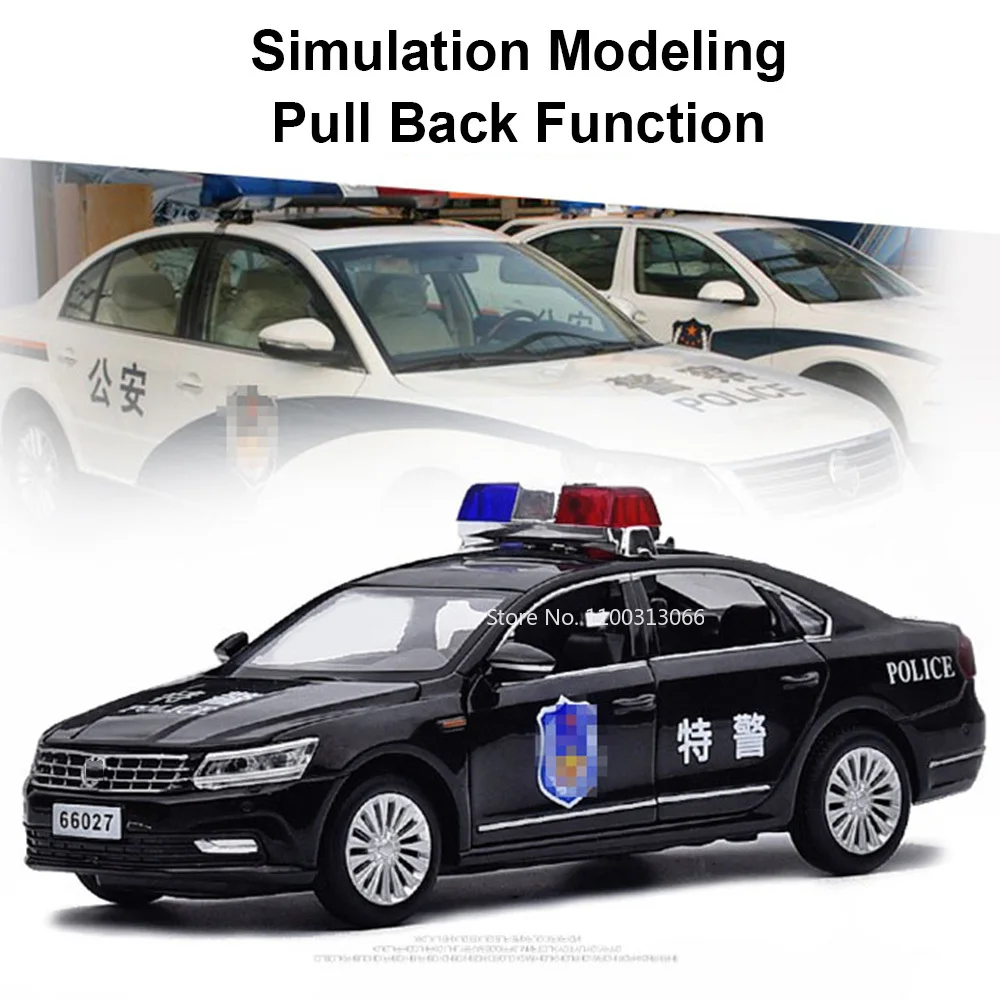 1/32 Scale Passat Police Car Toys Alloy Simulation Vehicle Model with Light and Sound Die Casts Car Toy for Child Birthday Gifts