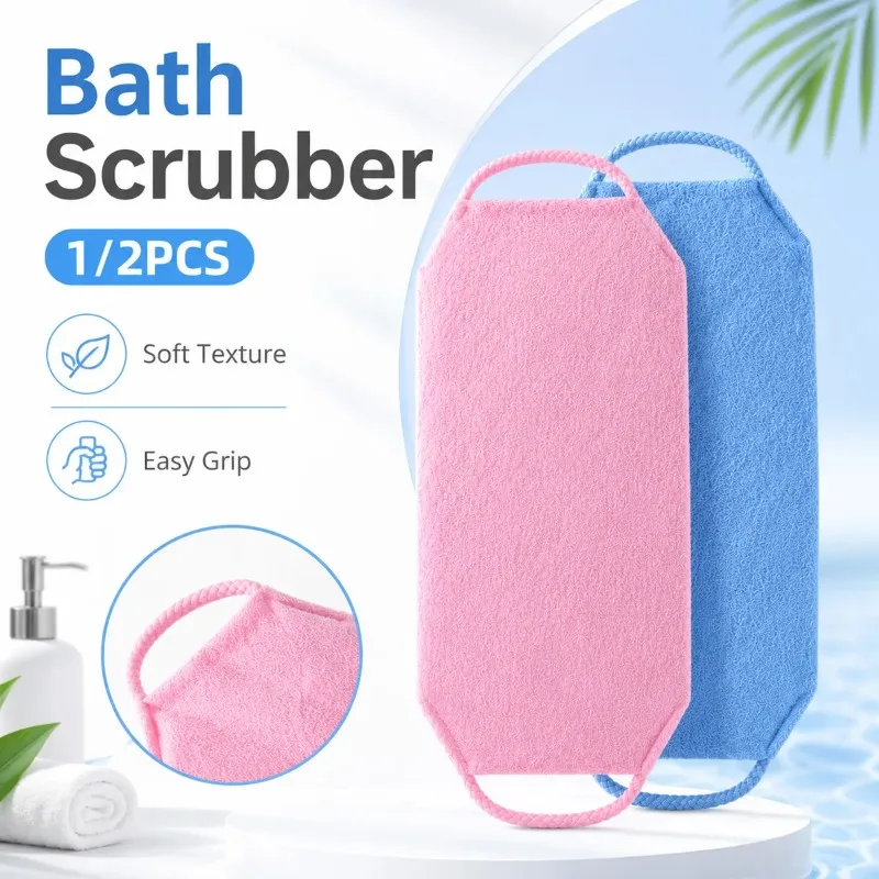 Reusable Exfoliating Bath Scrubber with Handles Long Shower Washcloth Back Clean Towel Soft Skin Body Scrub for Home Spa Bathing