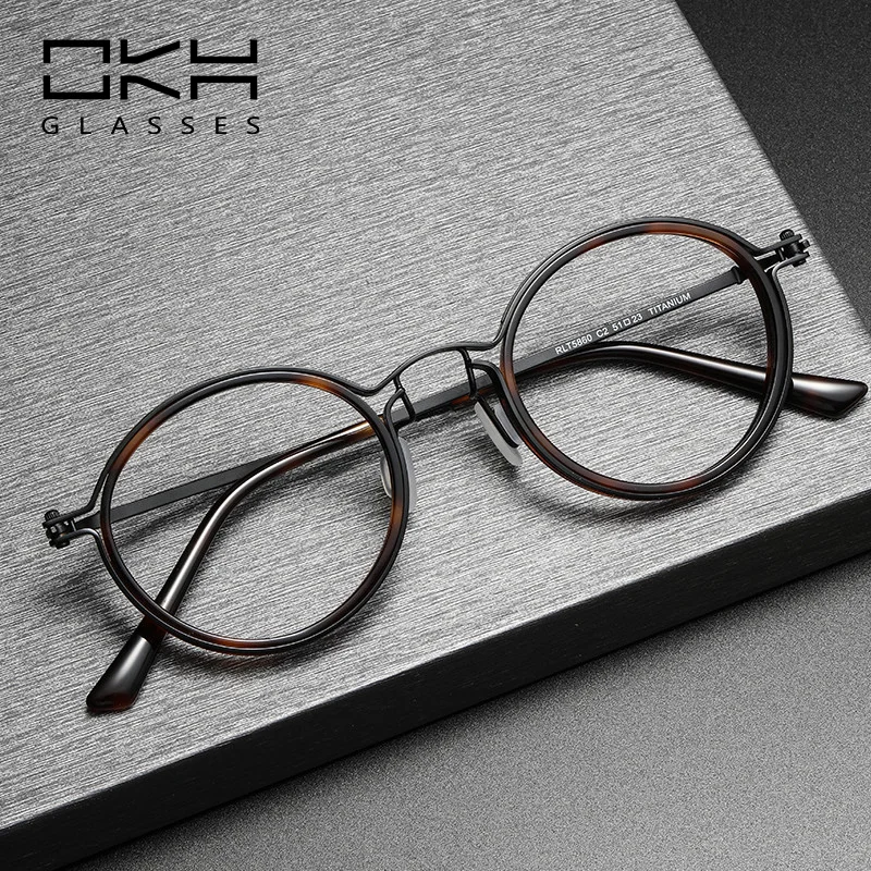 

OKH Classic Pure Titanium Round Frame Reading Glasses For Man Anti-blue Light Acetate Myopia Prescription Optical Glasses T03