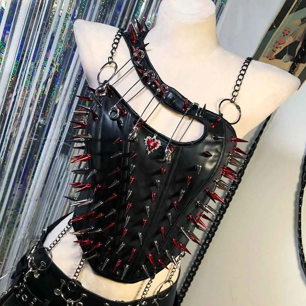 Carro armato eco cyber gotico fai da te Kawaii E-Girls Grunge Y2K Halter Canotta TOP Digital Punk Rock Harajuku anni '90 fatto a mano Emo Goth Teen