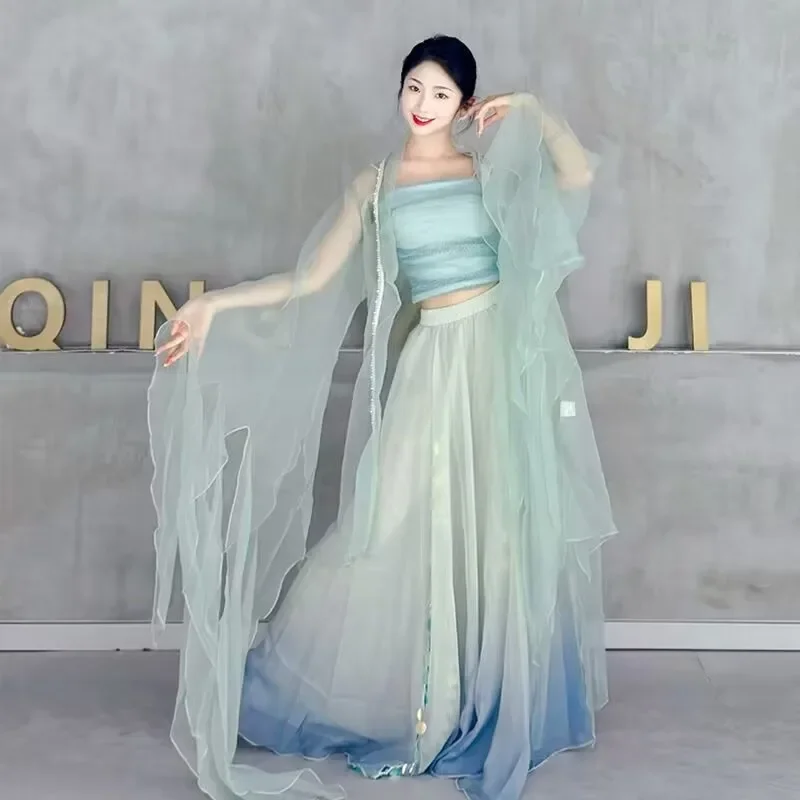 

Elegant cardigan practice clothes body rhyme long outer Chinese style folk danceChinese Classical dancer performance costumes