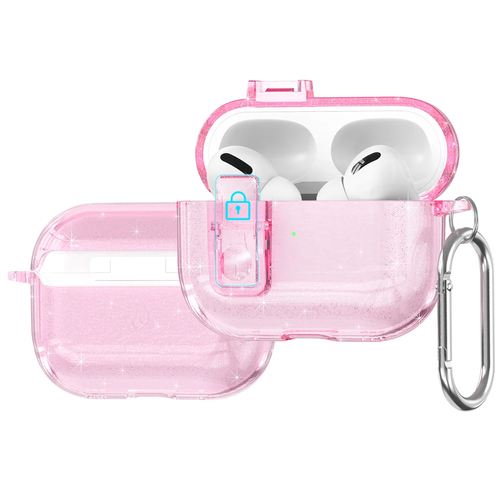 Portable Shockproof Case For Apple AirPods 4 3 2 1 AirPods Pro 2 Solid Color Soft Shell With Carabiner Security Lock Cover Funda