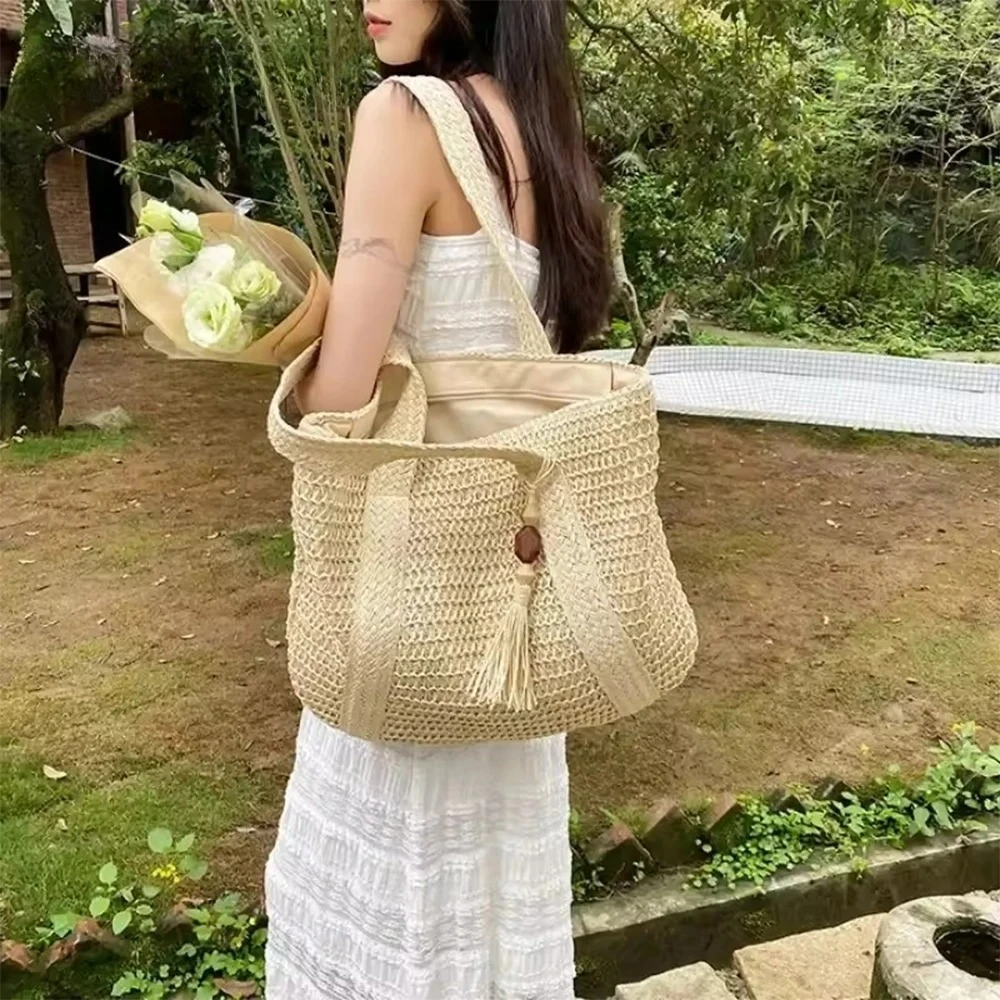 KONDALA Fashion 2025 Elegant Straw Woven Handbag Holiday Summer Beach Commute Casual Vintage Tote Bags Chic Retro Shoulder Bag