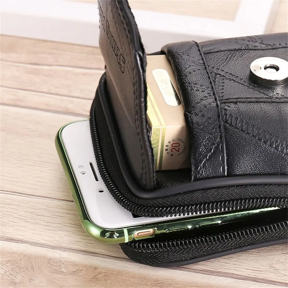 Cowhide Leather Men Phone Pouch Solid Color Delicate Design Phone Waist Bag Classic Texture Cell Phone Pouches