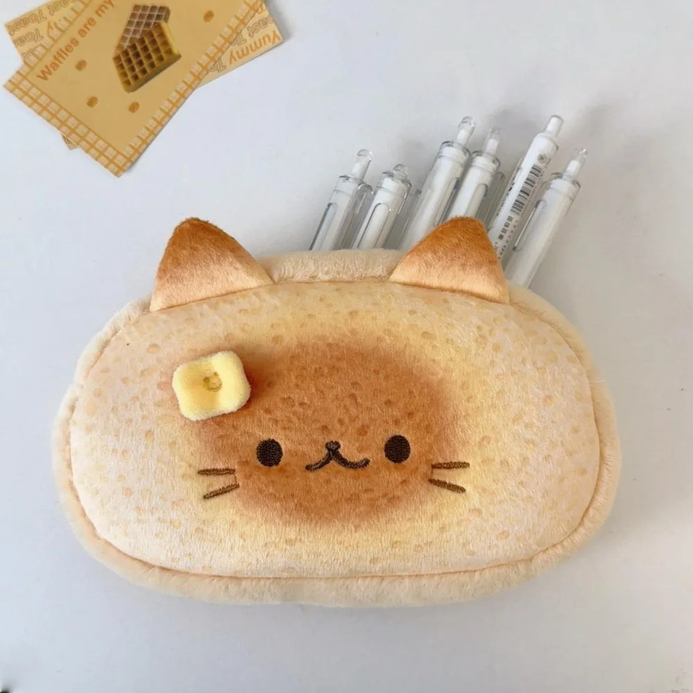 

Creative Roast Bread Siamese Cat Pencil Bag Design Blusher Cat Stationery Bag Large Capacity Cute Plush Pencil Bag Cosmetic