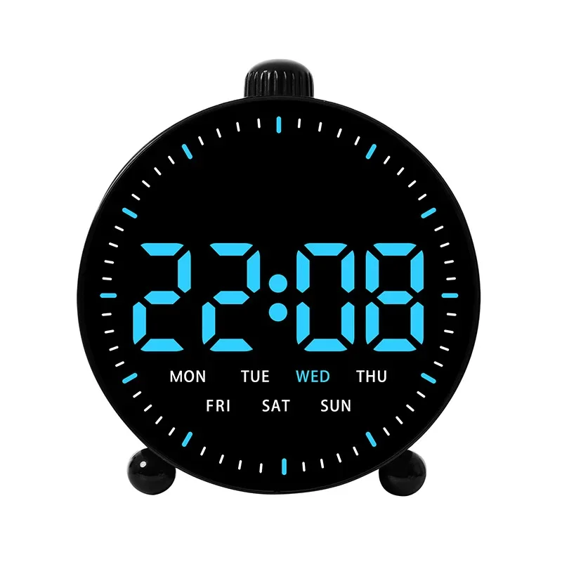 Runder digitaler Wecker mit zwei Alarmen, Datums- und Wochenanzeige, Countdown-Timing-Uhr, Heimdekoration, elektronische LED-Wecker