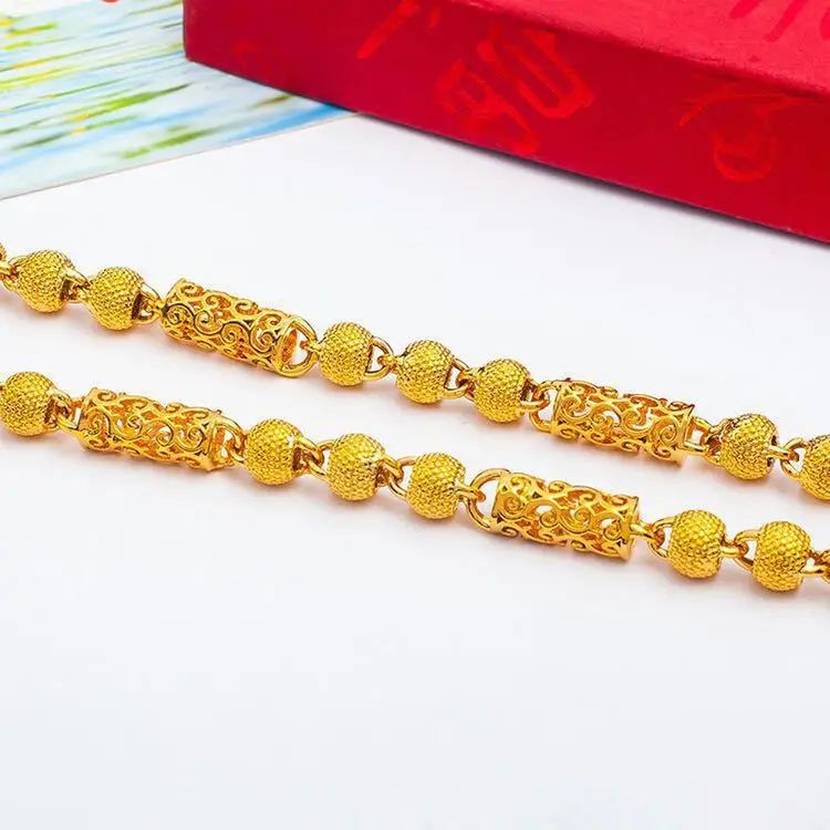 قلادة خرز بوذي مجوفة للرجال، ذهب عيار 24 قيراط، AU999 |   خرز على شكل قلب سوترا منقوش على سلسلة قوية، سحر احترافي مركب