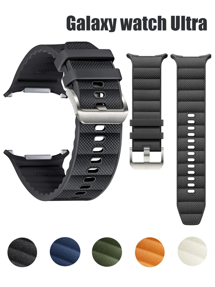 Band für Samsung Galaxy Watch Ultra 47 mm, funktionelles Silikon + Nylon, Sport-Correa-Armband, Galaxy Watch 7 Ultra Original-Armbänder