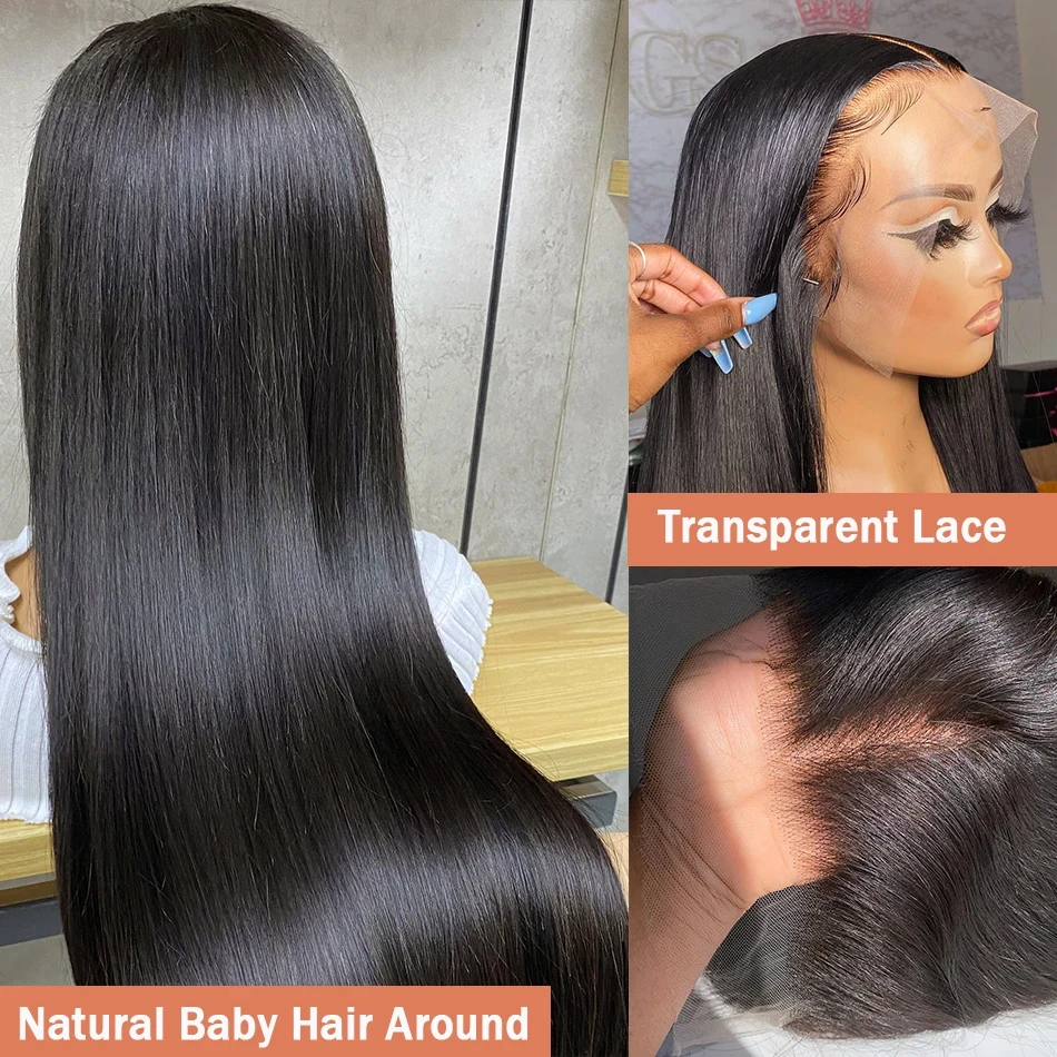 30 40 Inch Bone Straight Transparent 13x6 Lace Frontal Human Hair Wigs 250 Density Brazilian Remy 13x4 Lace Front Wig For Women