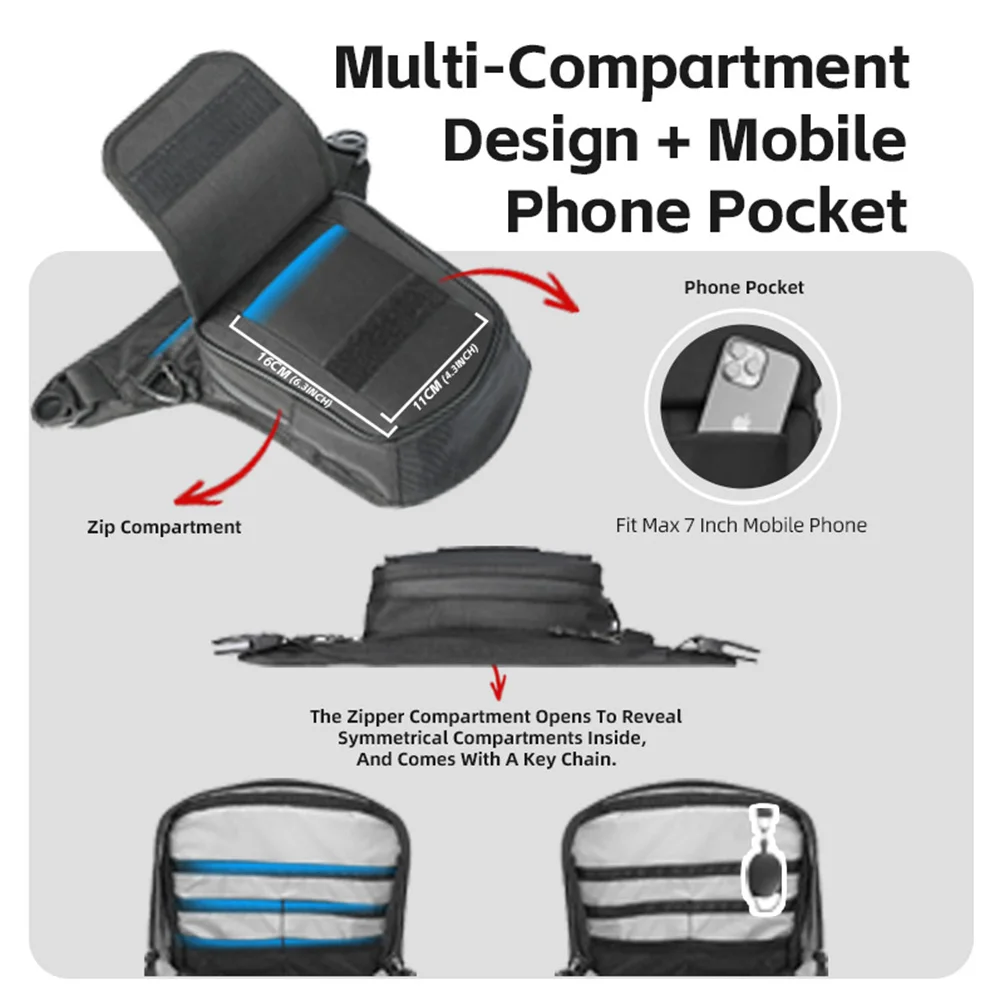 Rhinowalk Motorcycle Drop Leg Waist Bag 2.4L Multi-Pocket Motorcycle Tank Bag Non-Magnetic Strap Installation