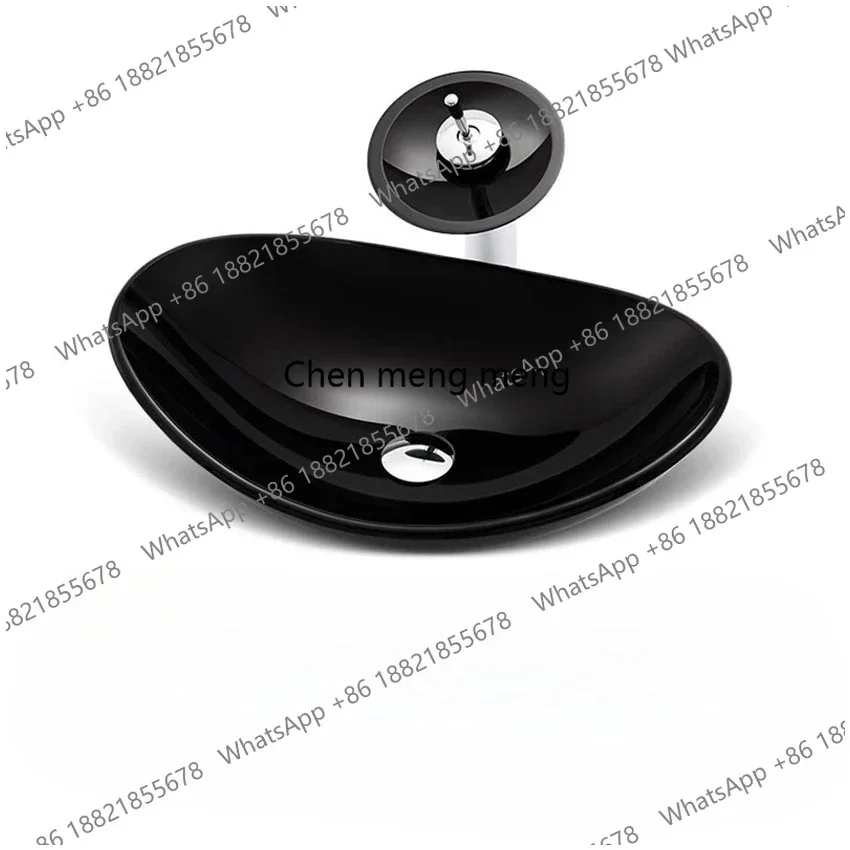 NQ52 Great discounts Black Tempered Glass Bathroom Mixer Basin Washbasin Brass Faucet Set Oval Washroom Basin Vessel Vanity Sink