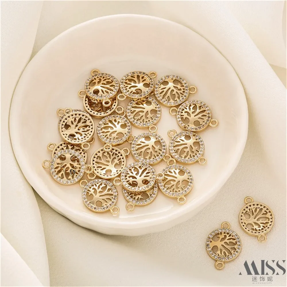 

14K Gold-wrapped Color-preserving Zircon Tree of Life Double Pendant DIY Accessories Handmade Bracelet Necklace Jewelry Pendant