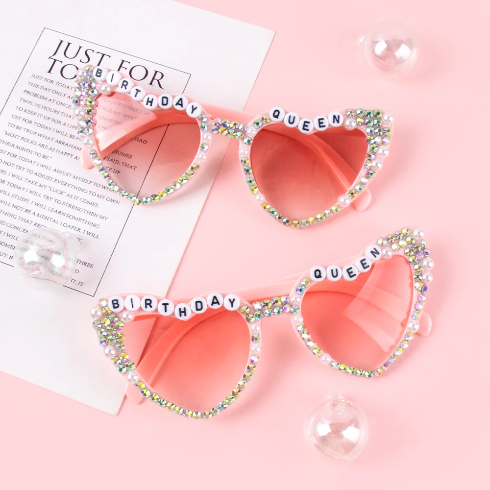 1/2/6Pcs Pink Birthday queen Love Heart Shaped Sunglasses Vintage Retro Glasses Bachelorette Party Girls Birthday Gift Supplies