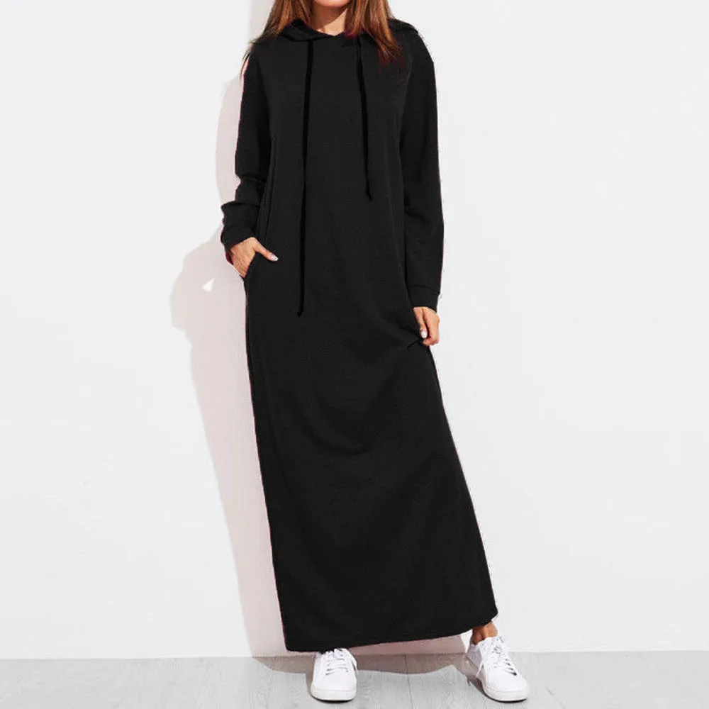 Women Maxi Dress Long Sleeve Hooded Ladies Casual Hoodies Long Dresses Vestido Vestidos Para Mujer Casual Bride Party