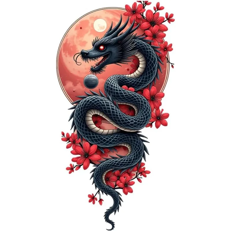 1Pc 2D Flat Red Dragon Vinyl Sticker, Waterproof Decal for Car Window Laptop Trunk RV Rear Windshield Decor, Holiday Gift