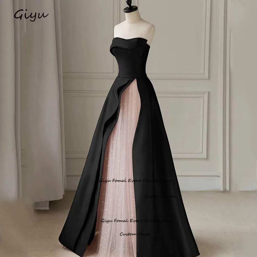 Giyu Elegant A-line Evening Gown Dress Black Strapless Floor-length Wedding Party Dress Prom Dress Vestidos De Noche