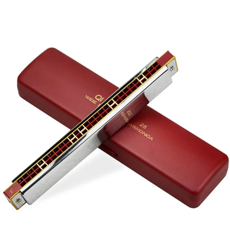 28 Holes Chromatic Harmonica C Key Slive Professional Mouth Organ Portable Tremolo Mini Harps Woodwind Instruments