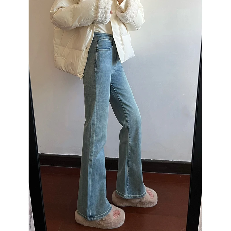 

Легкие джинсы-колокольчики, женские большие размеры, с высокой талией, утягивающие эластичные брюки-груши, хлопковые эластичные джинсовые брюки