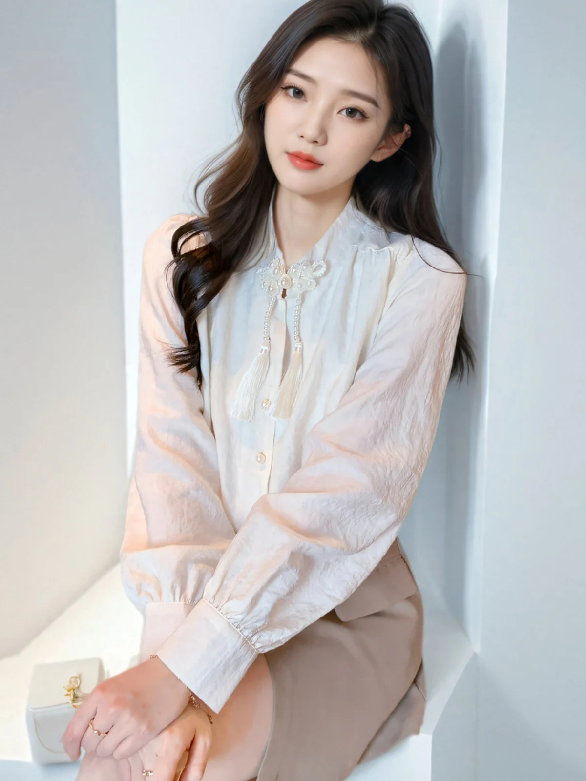 

Женская блузка с длинными рукавами и бахромой, модный китайский дизайн, весна 2026, новинка, уникальный и привлекательный красивый топ