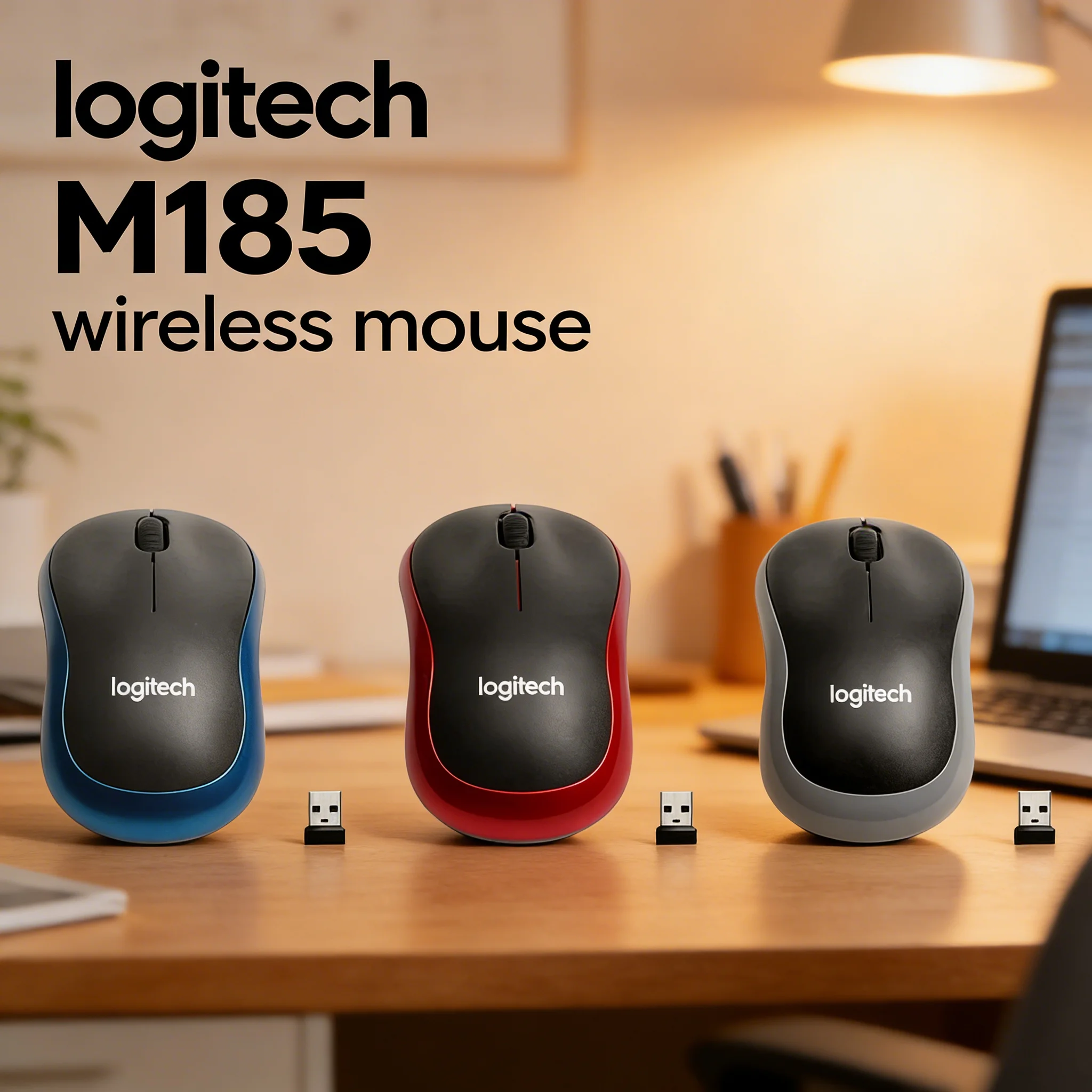 

Logitech M185 Silent Wireless Mouse Ergonomic Design 10-Meter Range USB Receiver for Office Home Business Laptop Desktop Use