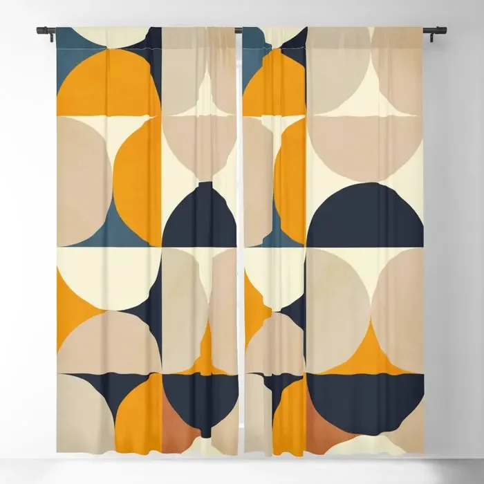 Mid Century Abstract Shapes Blackout Curtains 3D Print Window Curtains for Bedroom Living Room Decor Window Treatments