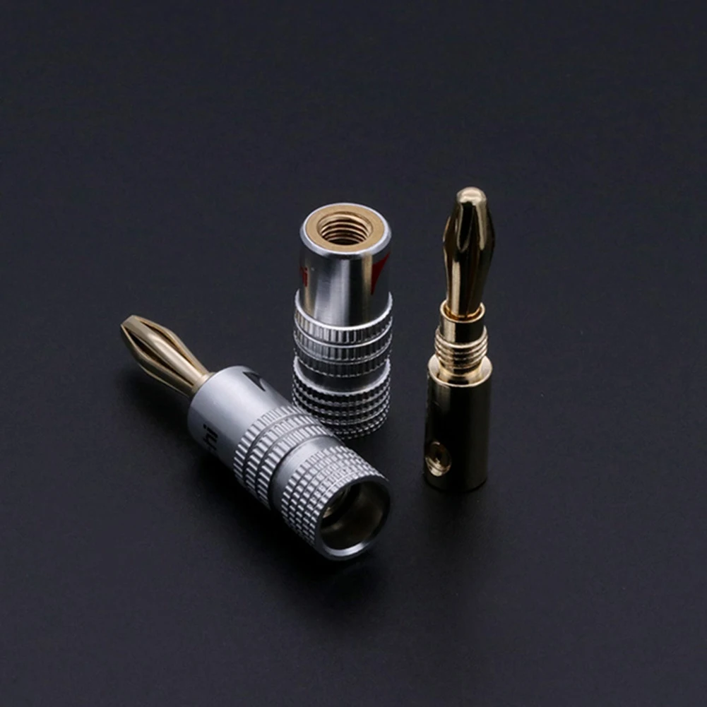 Y45A-100Pcs Banana Plug 24K Gold Plated Copper BFA 4mm Banana Connector Male Speaker Plug Audio Speaker Wire Plug