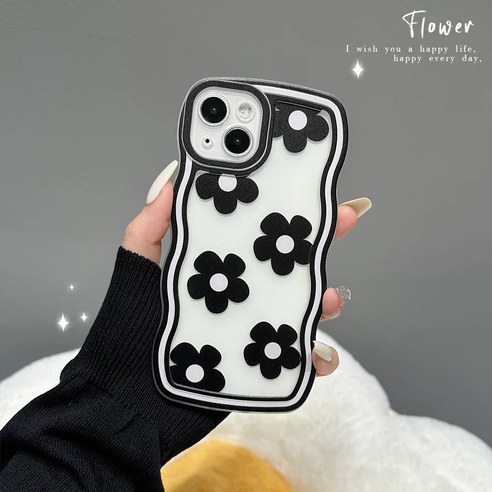 Black Flower Pearl Lange Phone case For iPhone 14 13 12 11 Pro Max 14PLUS X XS XR 7 8 Plus SE2 2020 transparent Soft case