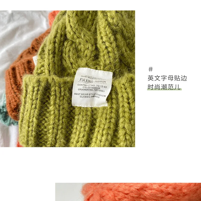 2024 New Hat Women\'s Coarse Knitted Knitted Wool Hat Autumn and Winter Versatile Big Head Circumference Green Loose Ins Trendy F