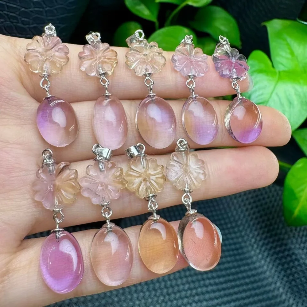 S925 Sterling Silver 33mm Natural Ametrine Quartz Freeform Pendant Healing DIY Necklace Fashion Jewelry Accessory Exquisite Gift