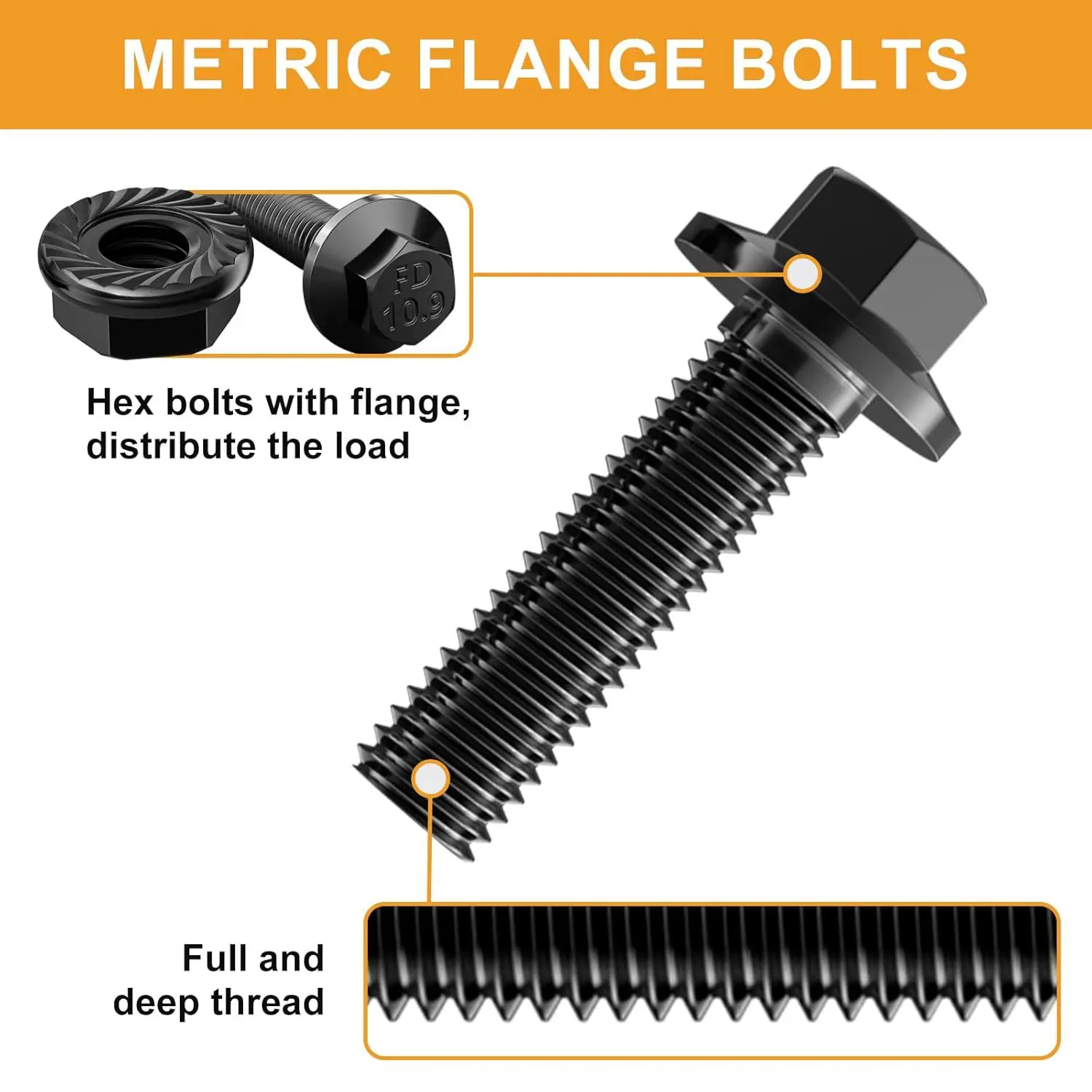 252Pcs M6 M8 Flange Hex Head Bolt Nut Washer Set 10.9 Alloy Steel Black Zinc Plated Cross Border