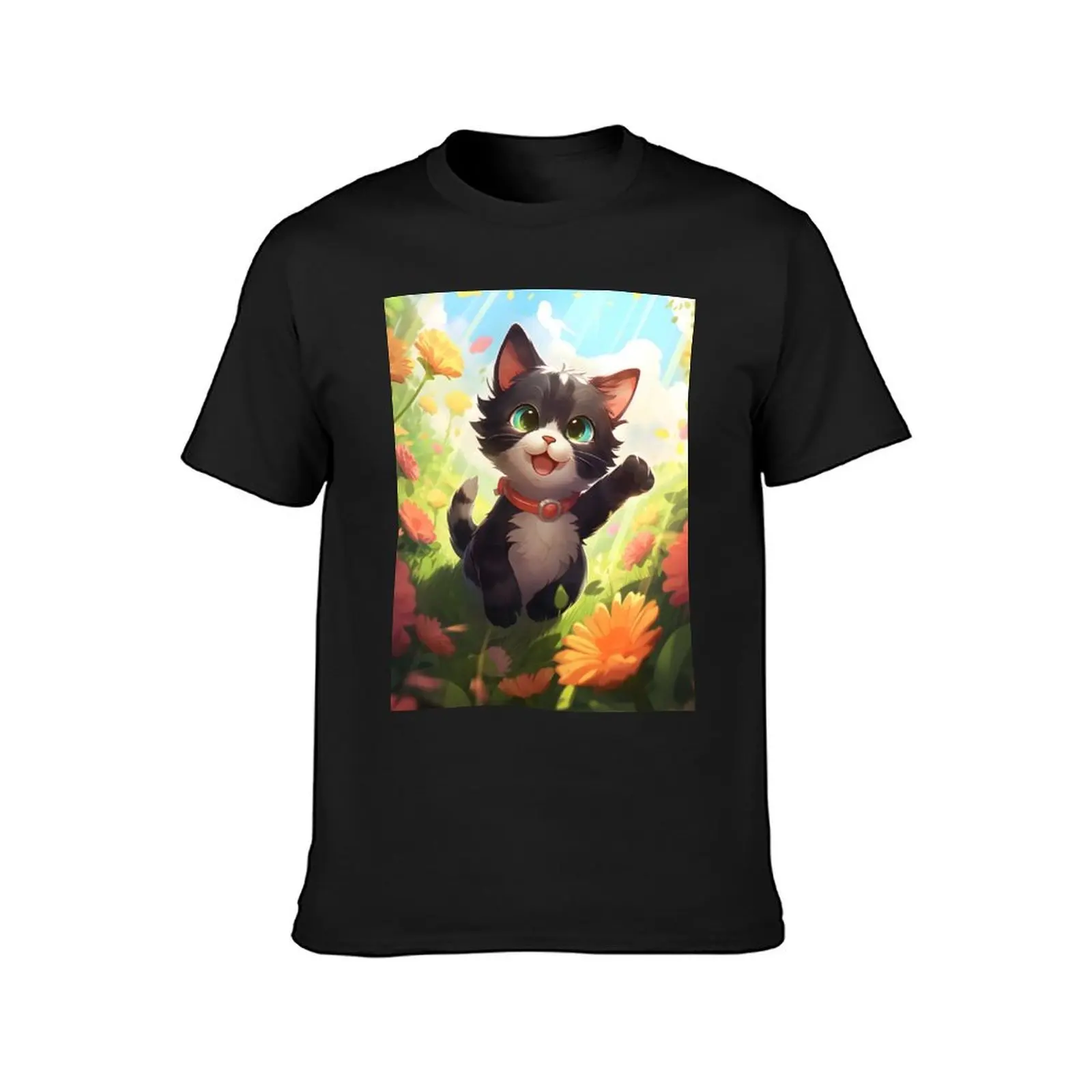 Black Cat's Bouquet Jump T-Shirt anime clothes customs hippie clothes sublime t shirts for men graphic