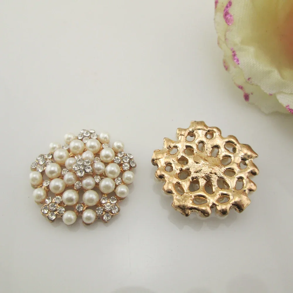 Fashion Ivory Pearl Metal Flatback Rhinestone Button Embellishment For Sewing Craft