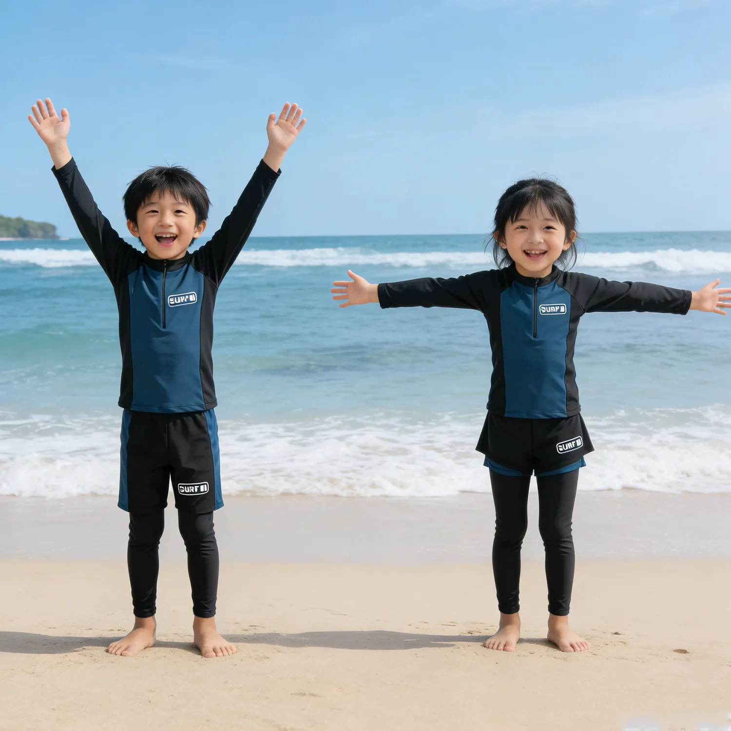 Children's Long Sleeve Swimwear Two Piece Set Quick Dry Sun Protection Breathable Moisture Wicking Beachwear for Boys And Girls