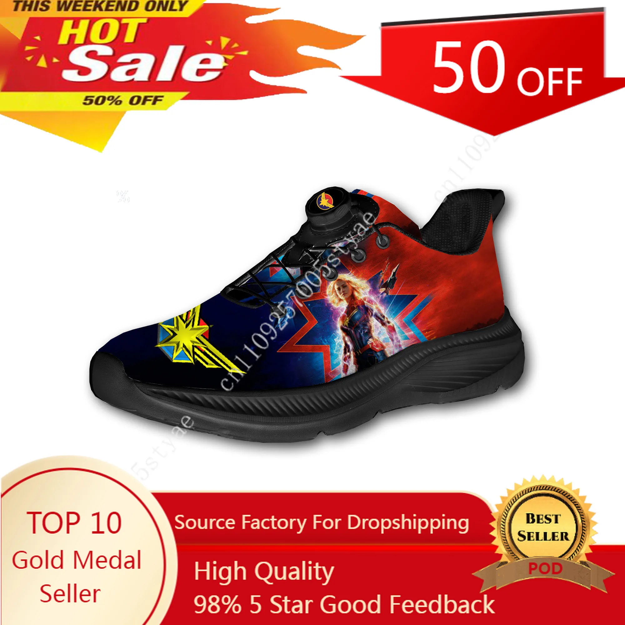 

Marvel Captain Marvel Mens Womens Running Off-road Shoes Laceless Rotating Button Sports Shoe Hiking Leisure Custom Sneaker