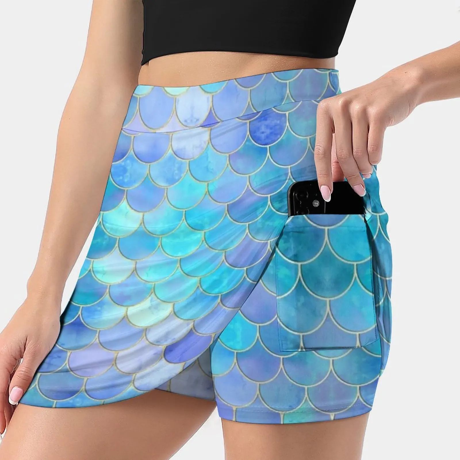 

Aqua Pearlescent & Gold Mermaid Scale Pattern Women's skirt Aesthetic skirts New Fashion Short Skirts Mermaid Scales