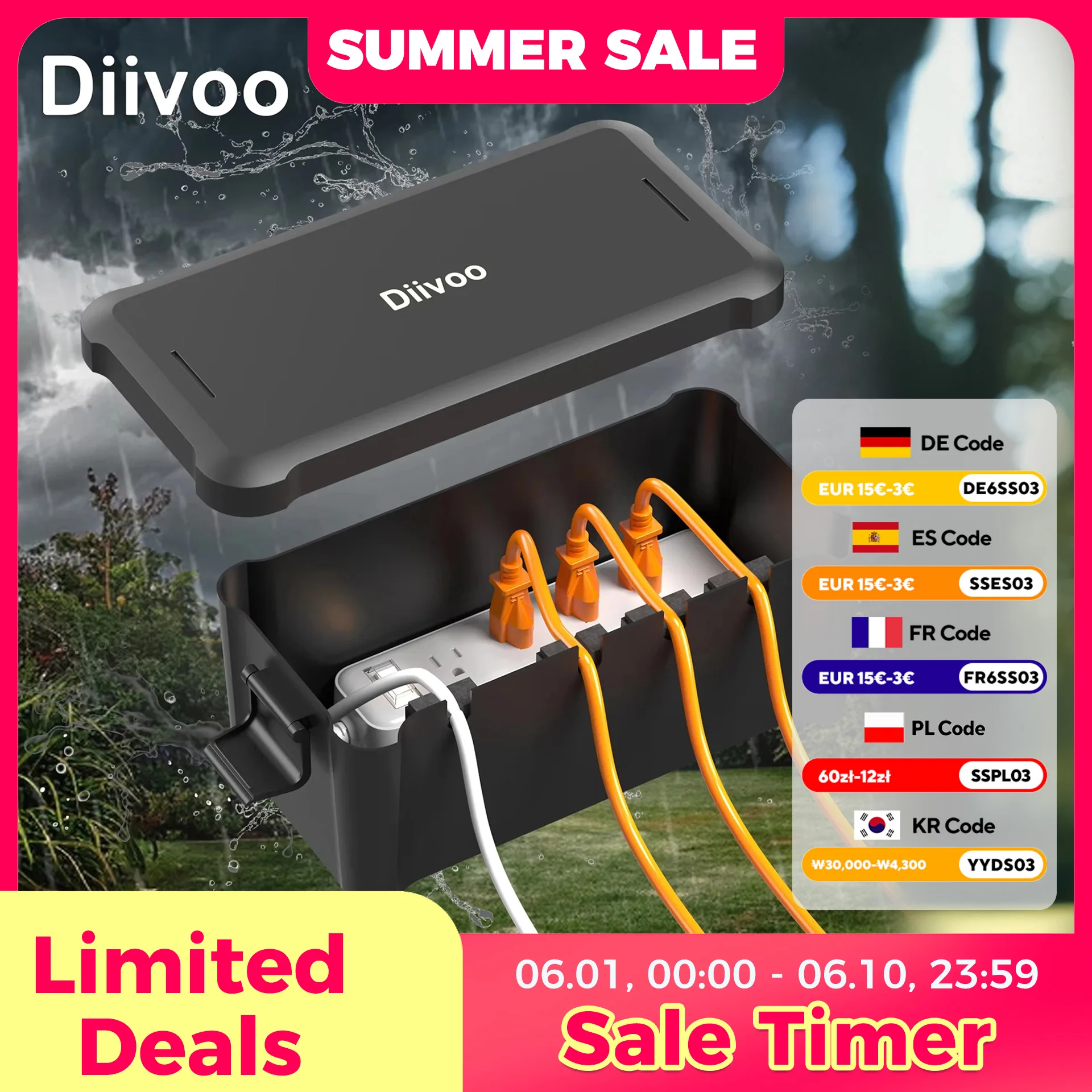 Diivoo Waterproof Electrical Box Outside Cable Connection Socket Enclosure Outdoor Extension Cord Connection Box for Garden