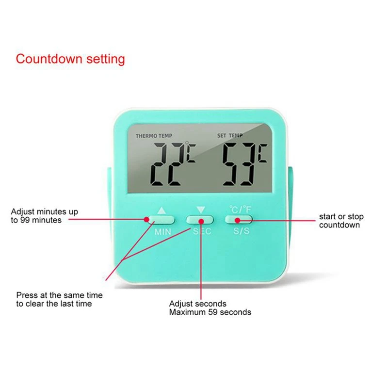 APPLIA-Digital Food Thermometer Cooking Temperature Alarm Cooking Timer With LED Display Stainless Steel Probe
