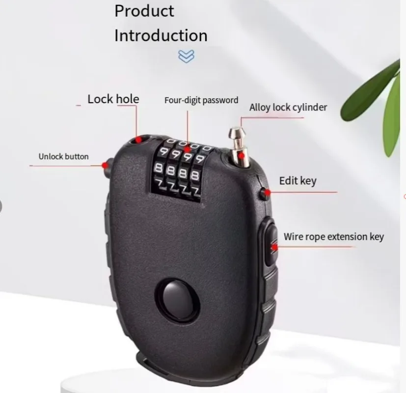 Mini 75cm 4 Digit Combination Cable Lock Portable Anti-Theft Helmet Lock Universal for Electric 2-Wheeler and Electric 3-Wheeler
