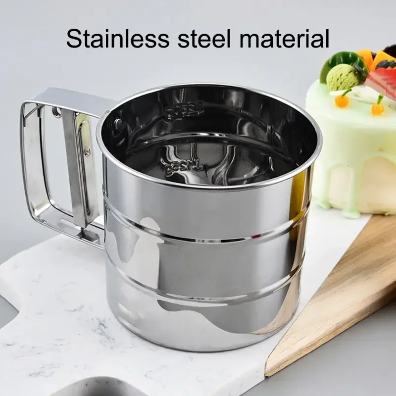 1pc Stainless Steel Flour Sifter For Baking, Powder Sugar Shaker With Hand Press Design, Fine Mesh Flour Sifter Sieve