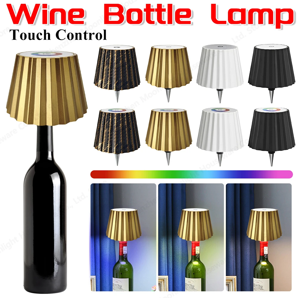 Wine Bottle Lamp Touch Control Wireless Table Lamp RGB/3 Colors Light Decorative Bottle Lamp USB Charging for Indoor Outdoor Use