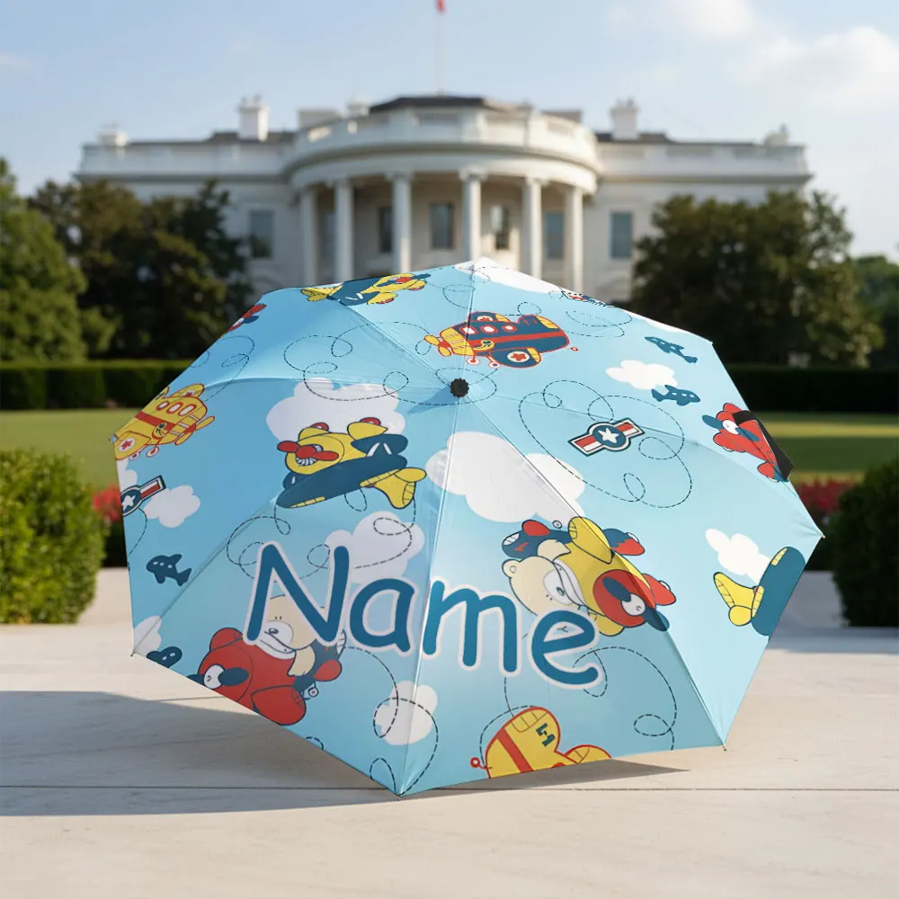 Custom Name umbrella, Colorful Cartoon Airplanes and Clouds Printed  Fashion Folding Umbrella for Sunny and Rainy Days, gifts