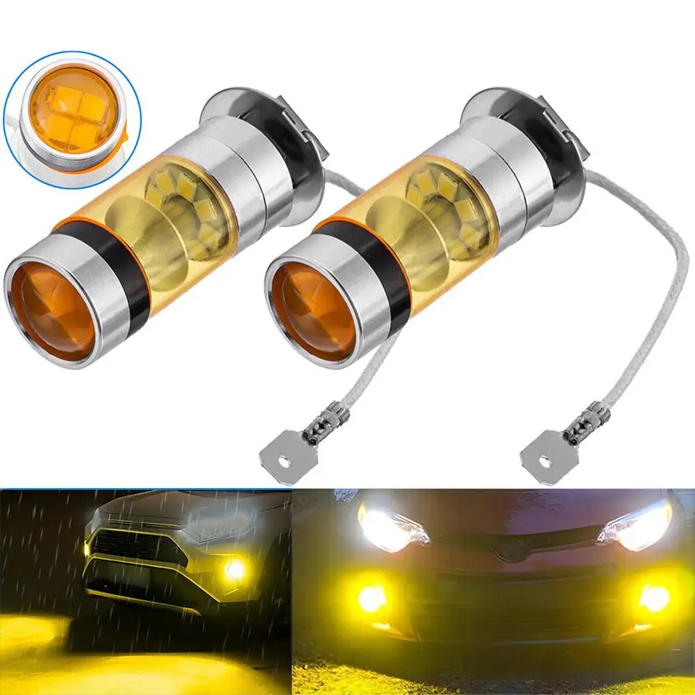 

2 Pack H3 LED Fog Light Bulbs Yellow 4300k 5000LM High Power Super Bright LED Bulb For DRL Fog Light Lamp Replacement